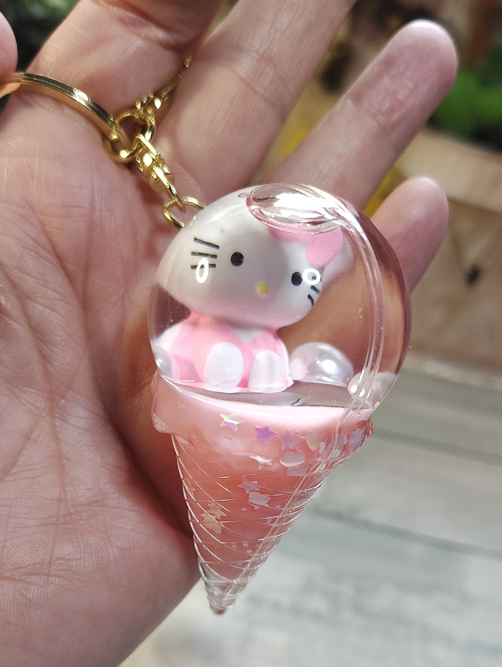 🩷🍦Hello Kitty Ice Cream Cone Floating Keychain w/ Pom Pom And Wristlet 🍦🩷 - Picture 6 of 6